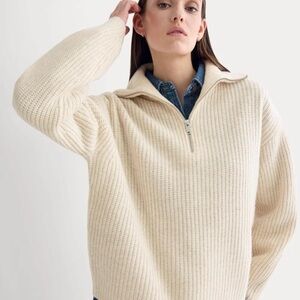 Everlane heathered oat THE HALF-ZIP SWEATER IN LUXE MERINO